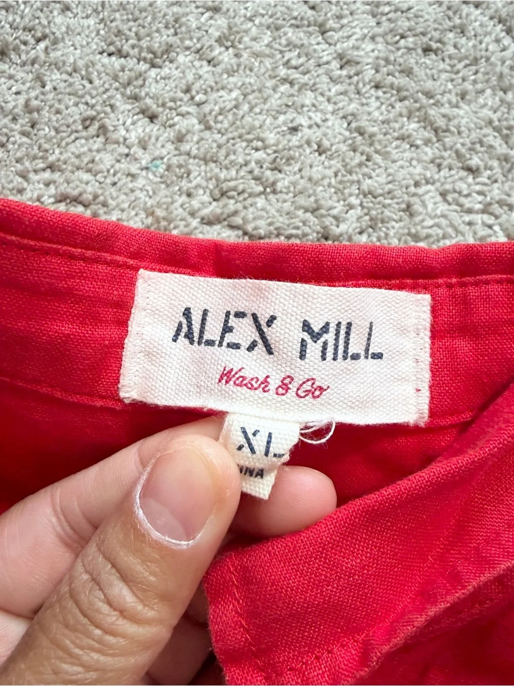 Alex Mill Women’s Wash & Go 100% Linen Utility Shirt Shortsleeve in Red XL